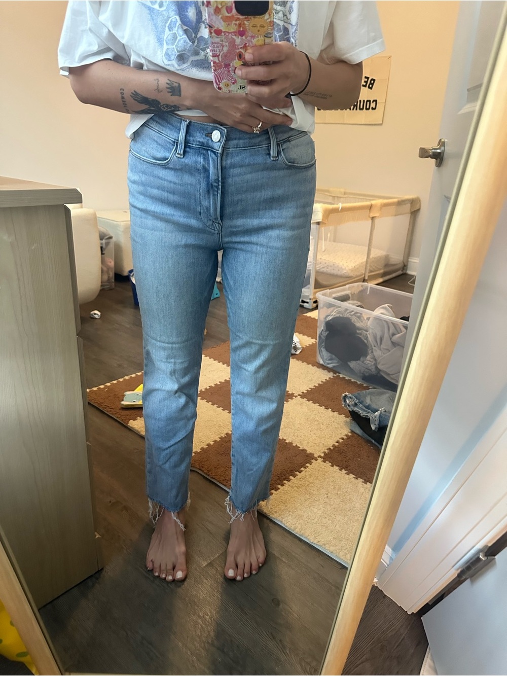 Frame Denim Light Wash Cropped Straight Jeans